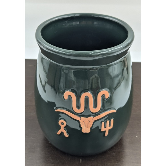 Frankoma Pottery Rach Forest Green Cattle Brands Canister Utensil Holder - Picture 1 of 9